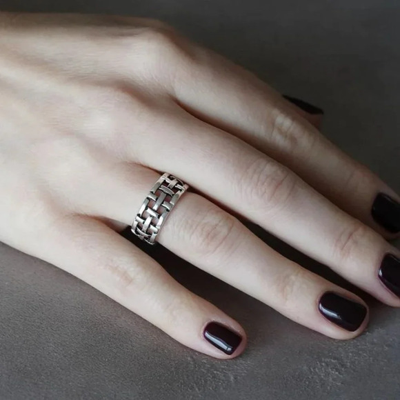 🌸VINTAGE NET ANTIQUE SILVER RESIZABLE HIPHOP PUNK RINGS FOR WOMAN & MAN, K488 - Picture 7 of 7